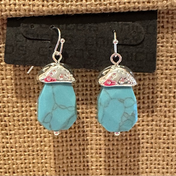 CHICO'S Additions NWT Earrings silver tone with Faux Turquoise Genuine Stone - Picture 4 of 7